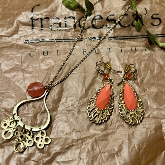 Orange and Gold Dangling Earrings - Picture 4 of 11